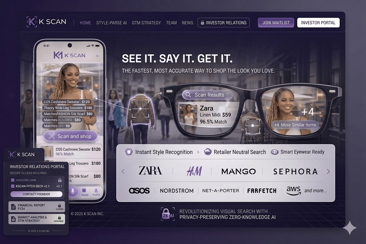 K Scan interface showing a captured outfit moving into matched shopping results
