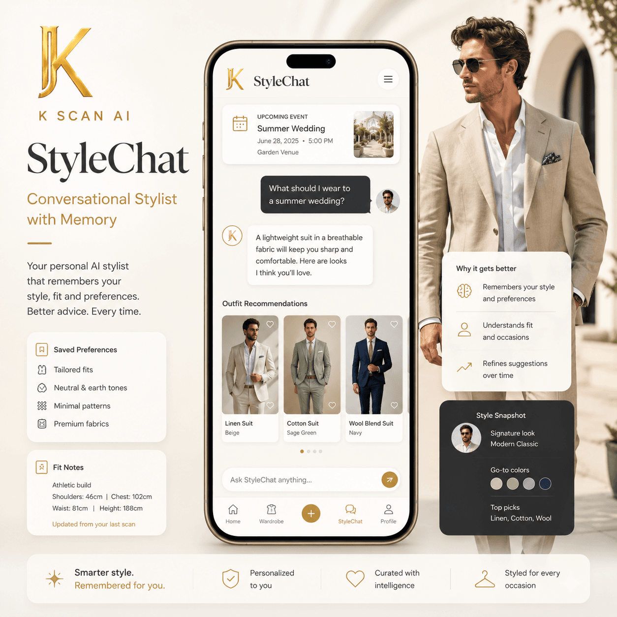 K Scan StyleChat preview showing a conversational stylist with memory