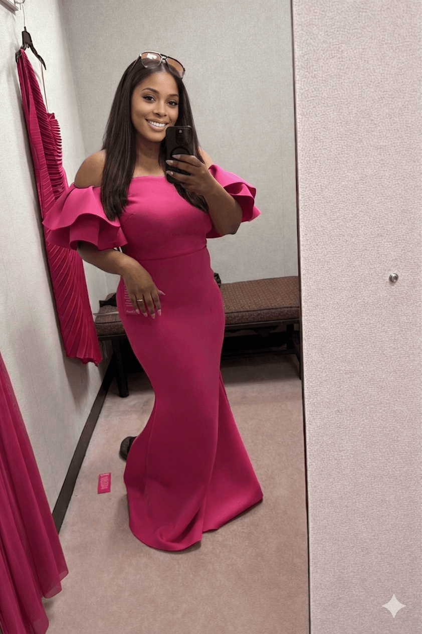 Editorial pink gown portrait beside the K Scan beta waitlist call to action