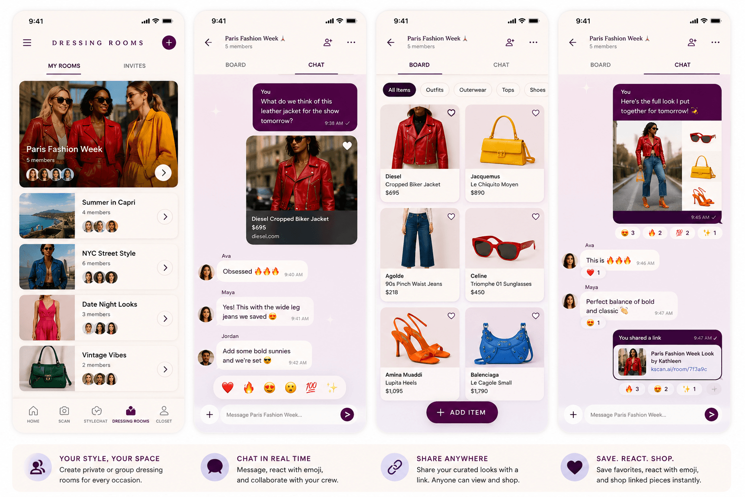K Scan Dressing Rooms preview showing shared styling and link sharing