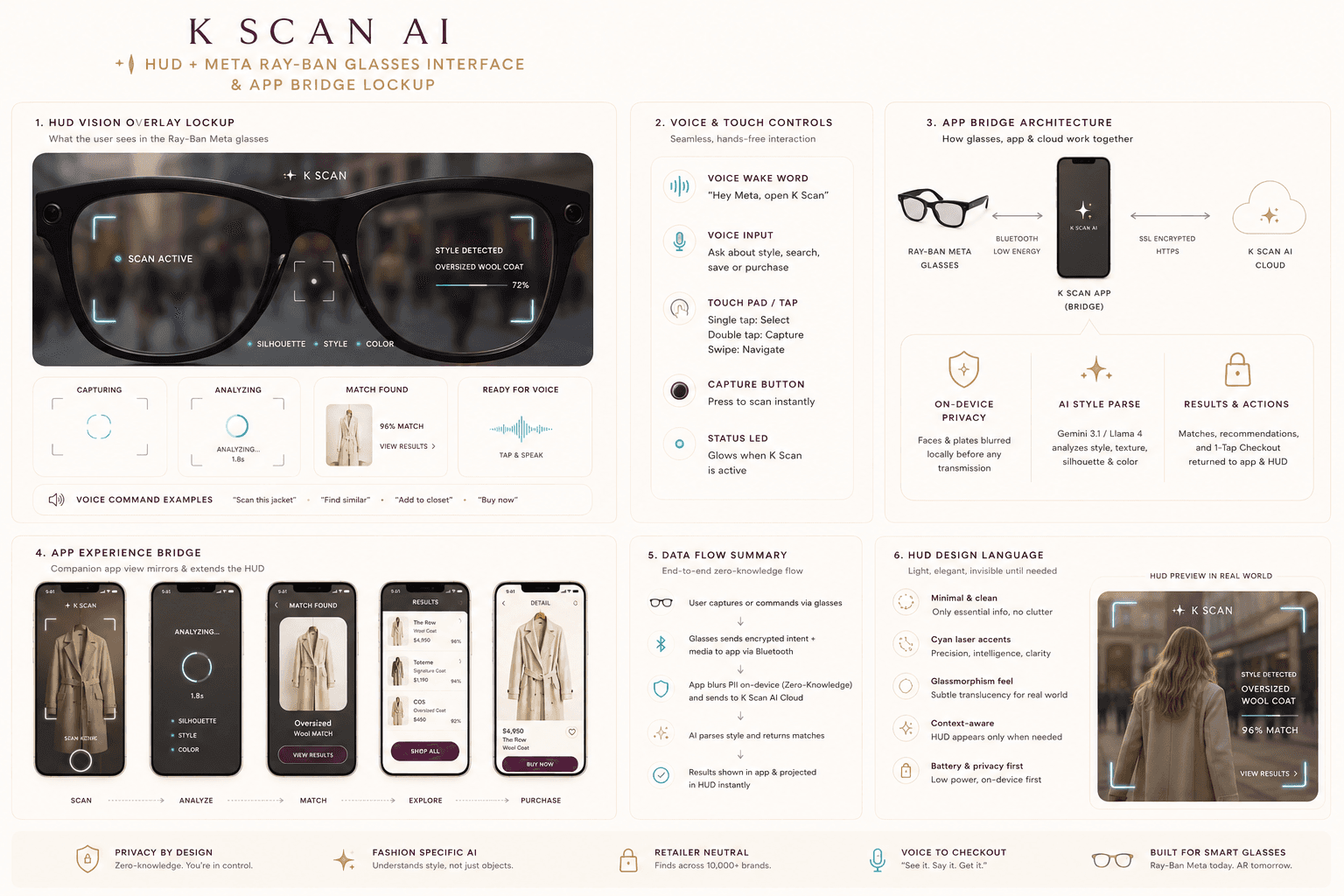 K Scan smart glasses interface and app bridge mockup